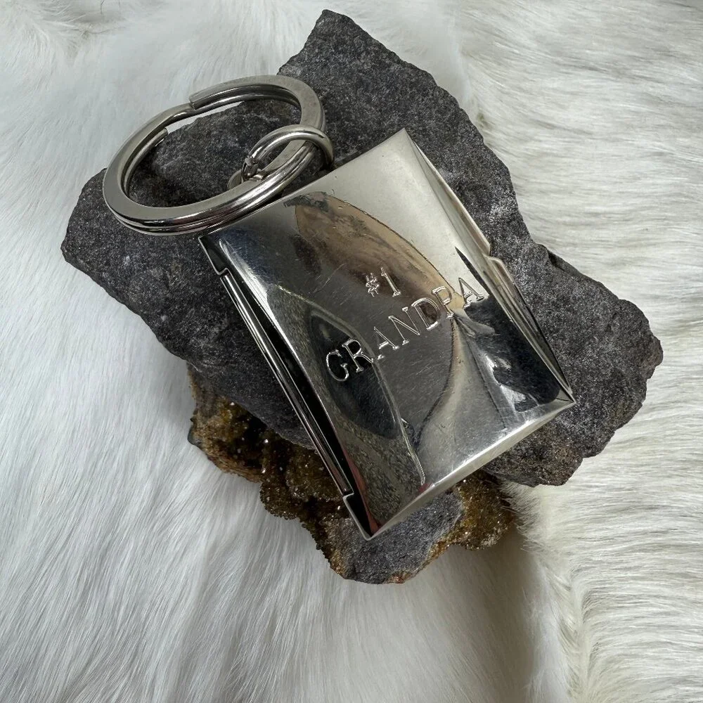 #1 Grandpa Monogrammed Silver Tone Double Picture Frame Keychain